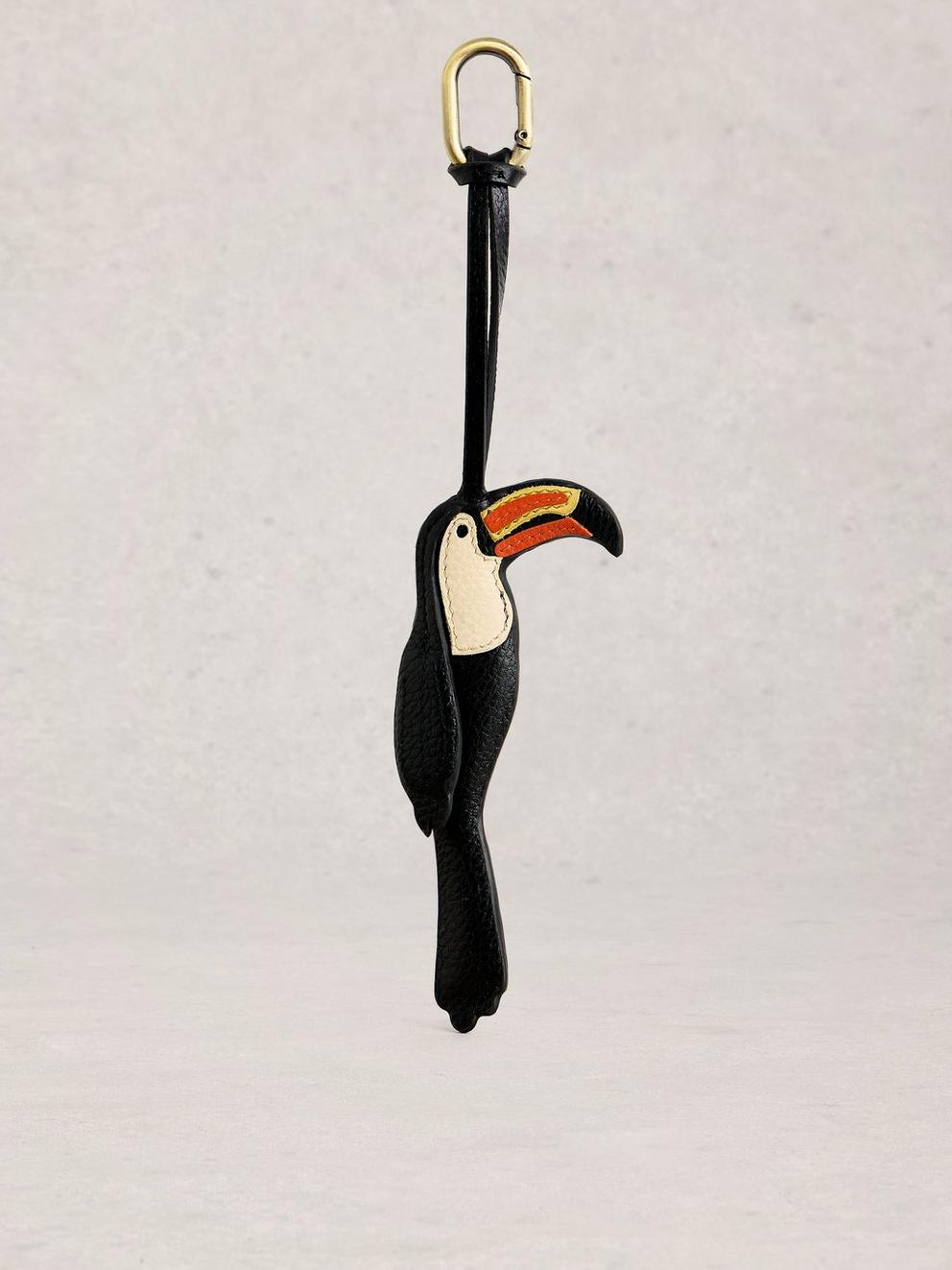 Toucan Leather Bag Charm in BLK MLT - FLAT FRONT