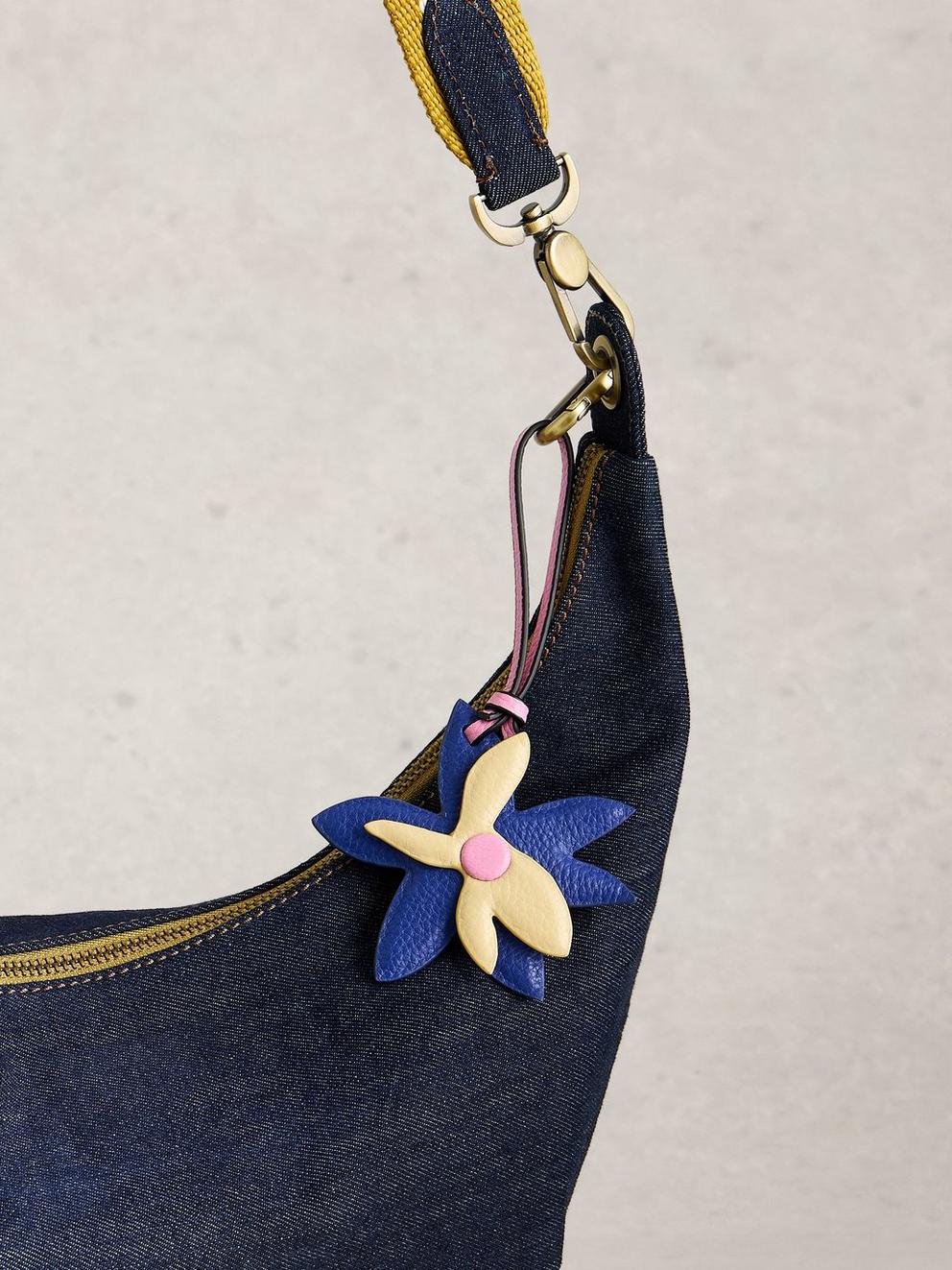 Flower Leather Bag Charm in BLUE MLT - FLAT BACK