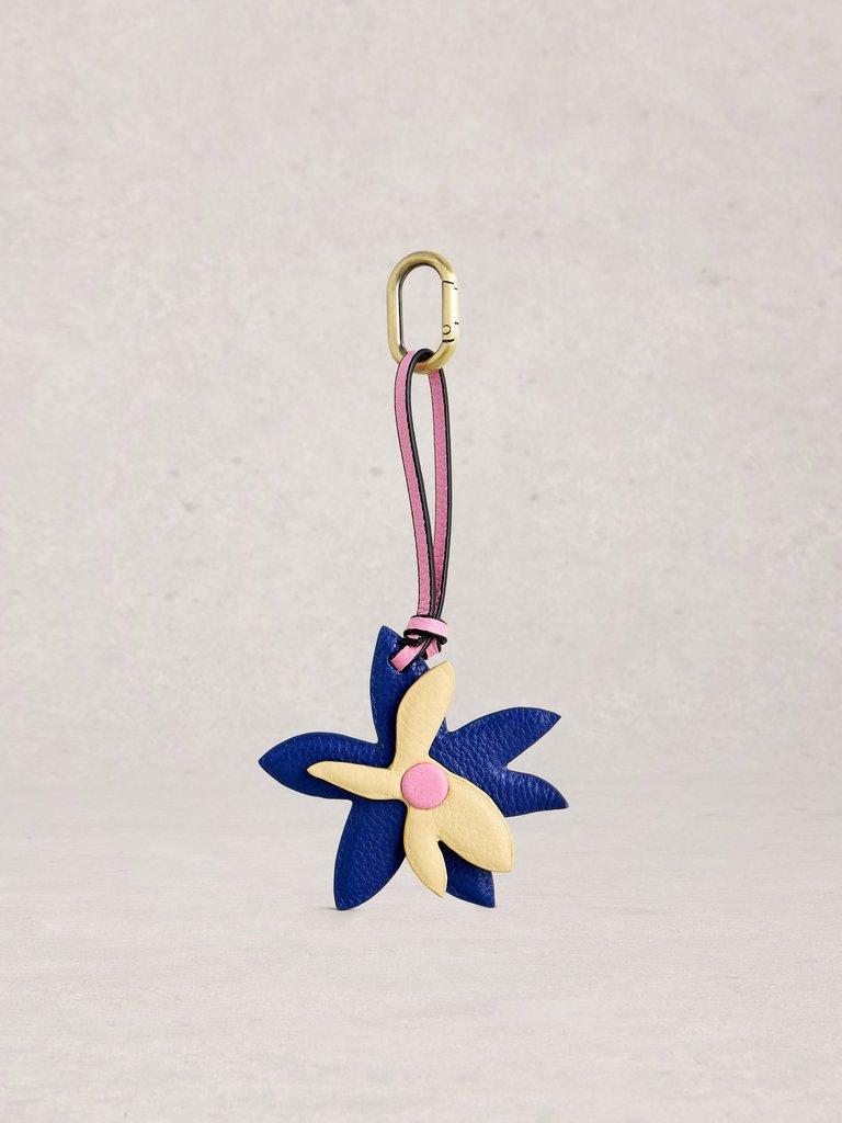 Flower Leather Bag Charm in BLUE MLT - FLAT FRONT