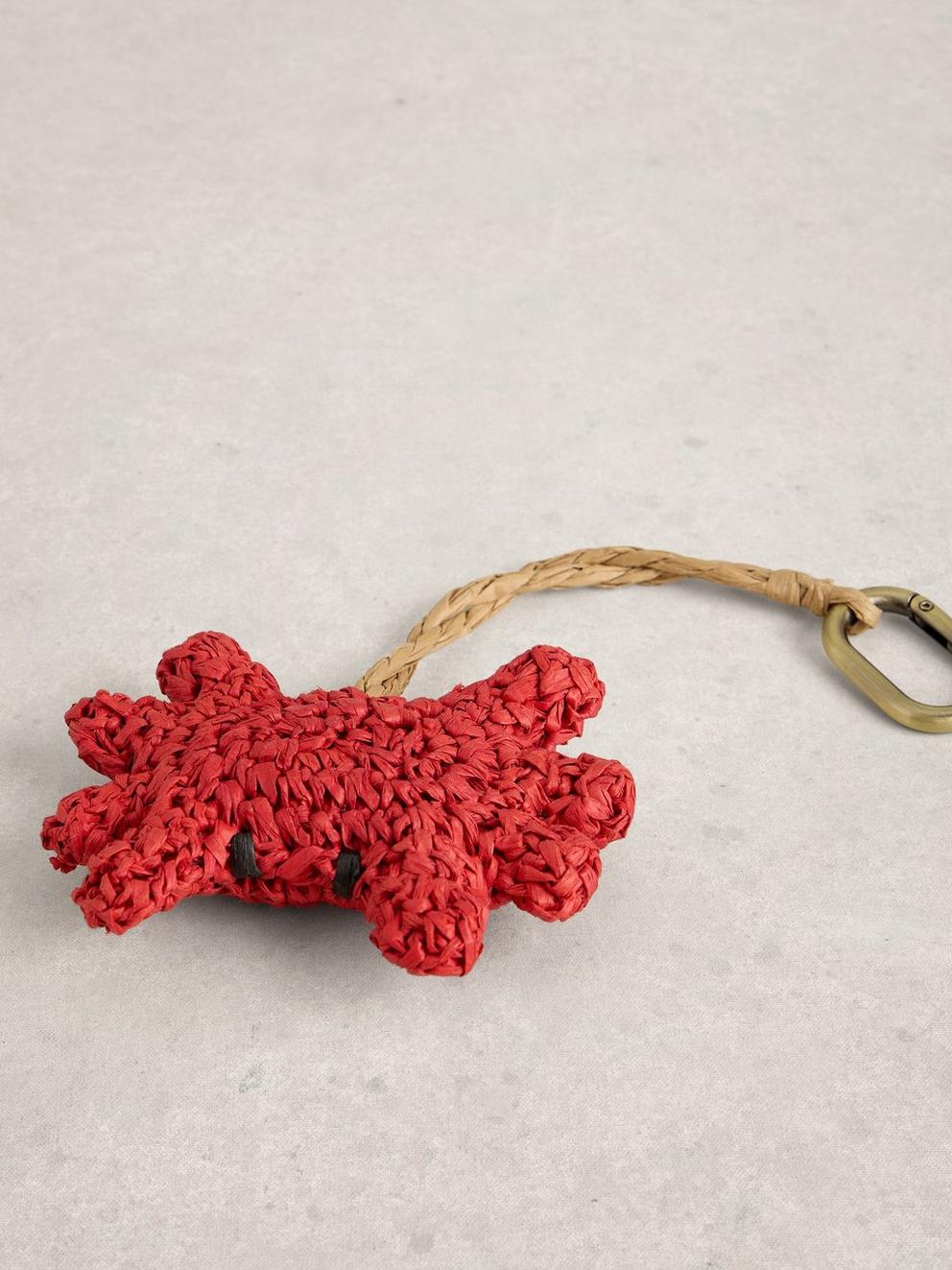 Crab Crochet Bag Charm in BRT RED - FLAT DETAIL