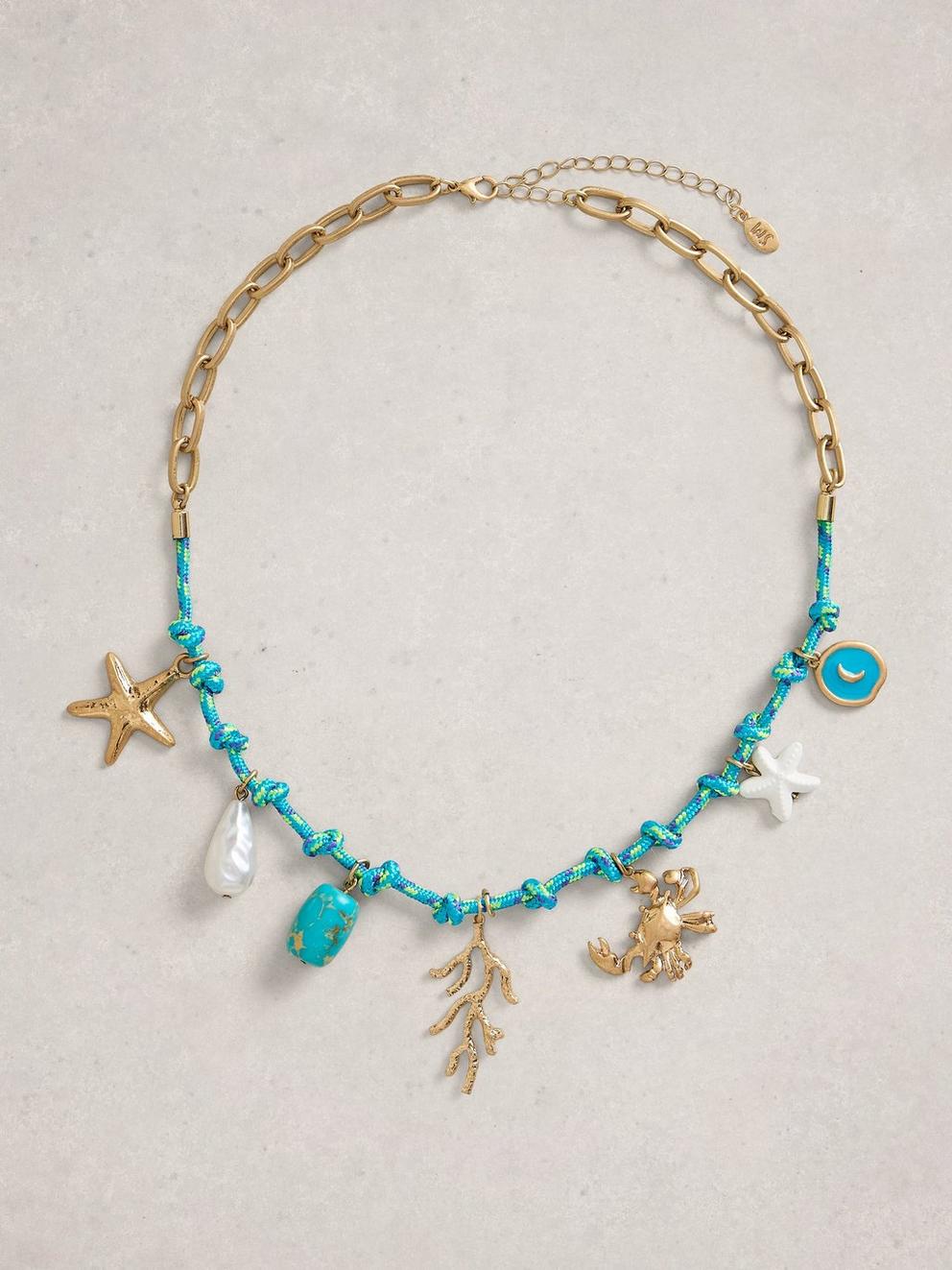Ibiza Charm Cord Necklace in BLUE MLT - FLAT FRONT