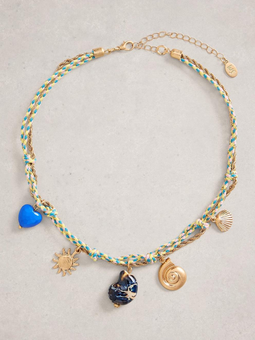 Santorini Charm Cord Necklace in BLUE MLT - FLAT FRONT