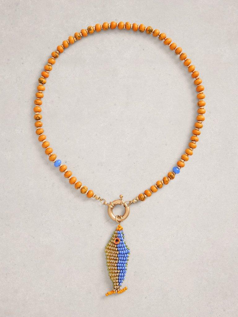Semi Precious Fish Necklace in ORANGE MLT - FLAT FRONT