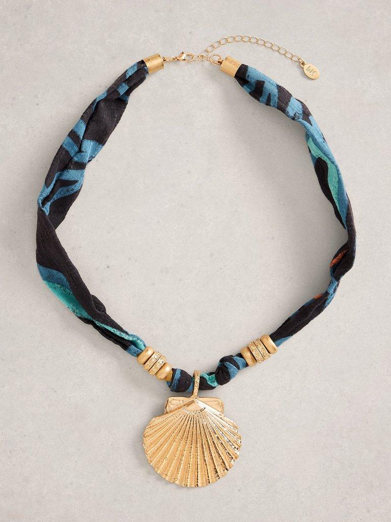 Shell Pendant Scarf Necklace in BLUE MLT - FLAT FRONT