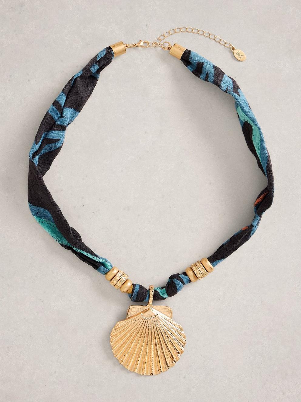 Shell Pendant Scarf Necklace in BLUE MLT - FLAT FRONT
