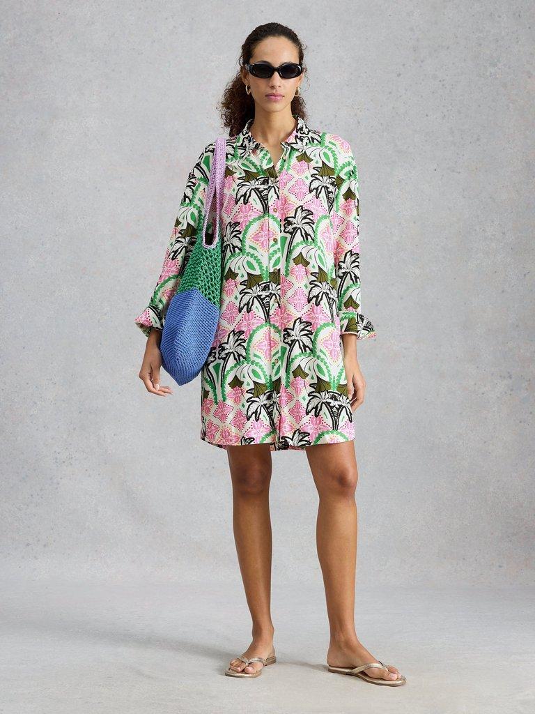 Suzie Beach Shirt Dress in IVORY MLT - MODEL FRONT