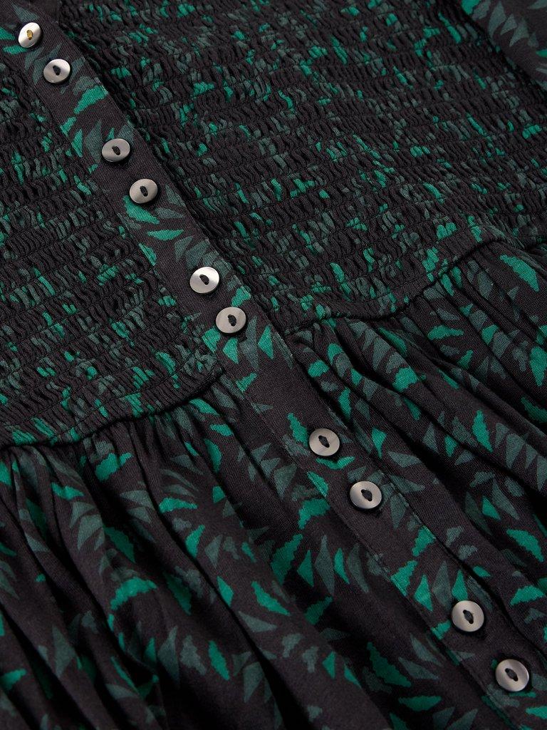 ADA SHIRRED DRESS in BLK PR - FLAT DETAIL
