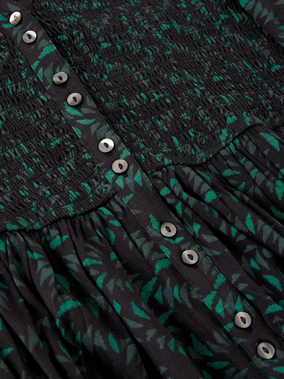 ADA SHIRRED DRESS in BLK PR - FLAT DETAIL