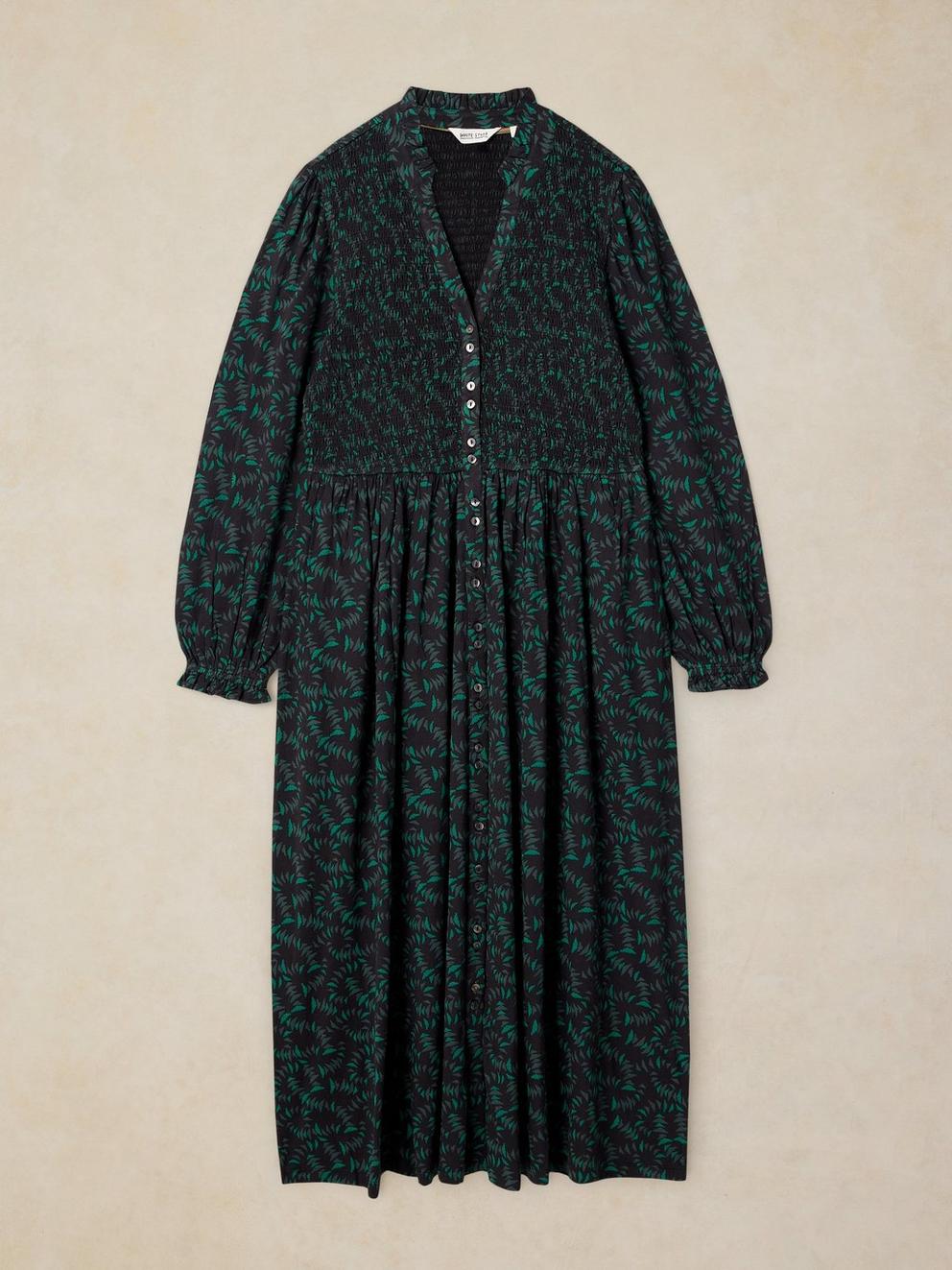 ADA SHIRRED DRESS in BLK PR - FLAT FRONT