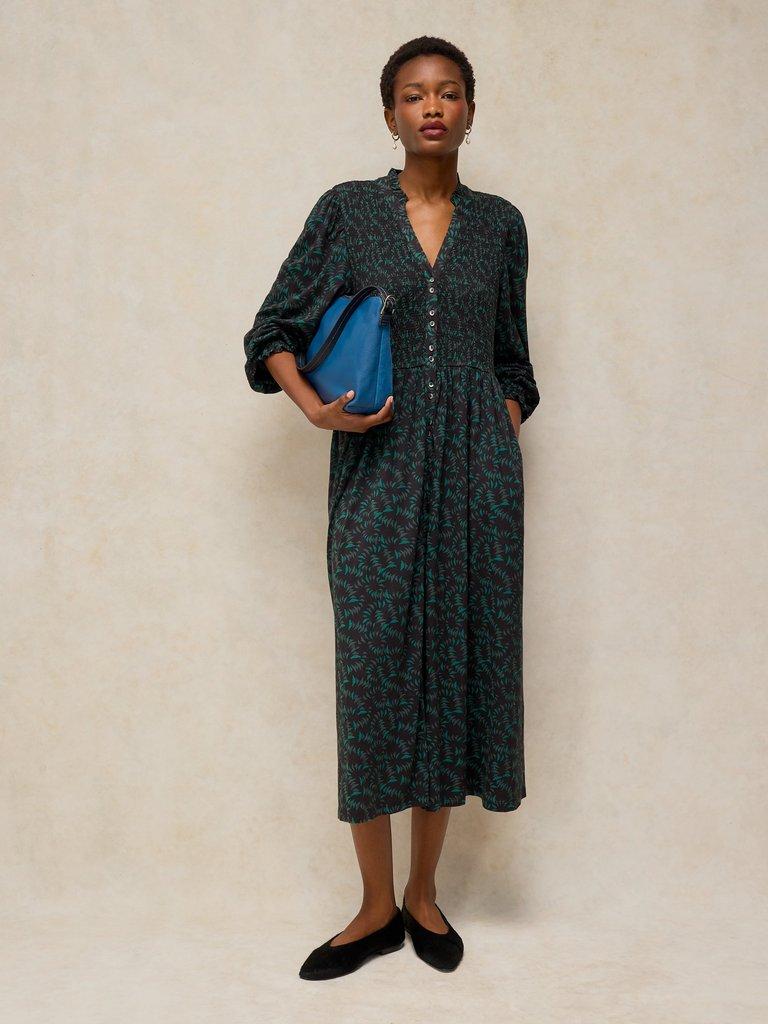 ADA SHIRRED DRESS in BLK PR - LIFESTYLE