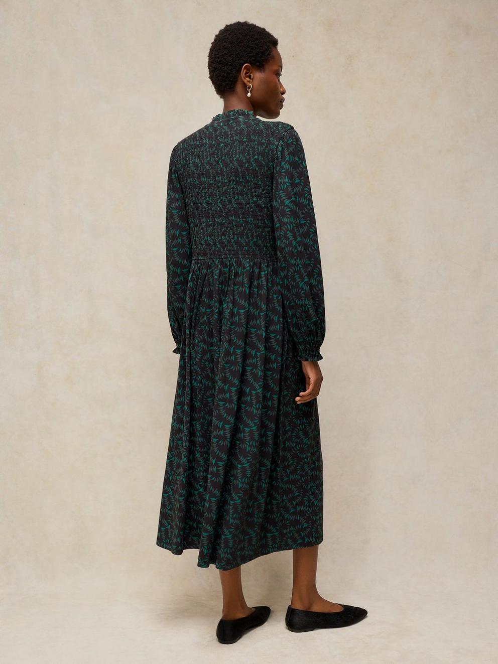 ADA SHIRRED DRESS in BLK PR - MODEL BACK