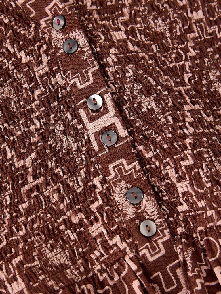 ADA SHIRRED DRESS in BROWN PR - FLAT DETAIL