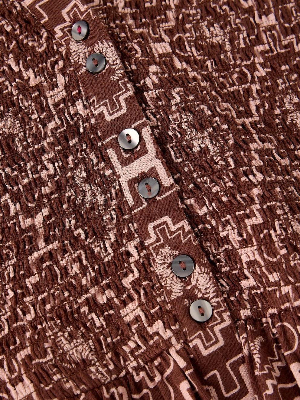 ADA SHIRRED DRESS in BROWN PR - FLAT DETAIL
