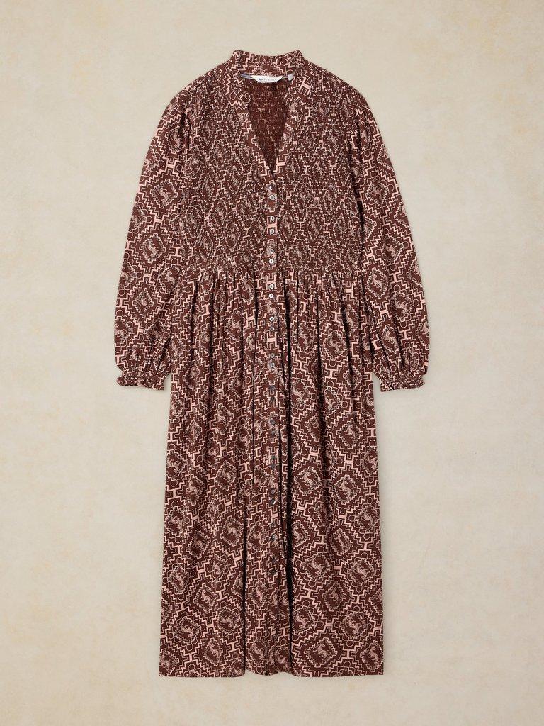 ADA SHIRRED DRESS in BROWN PR - FLAT FRONT