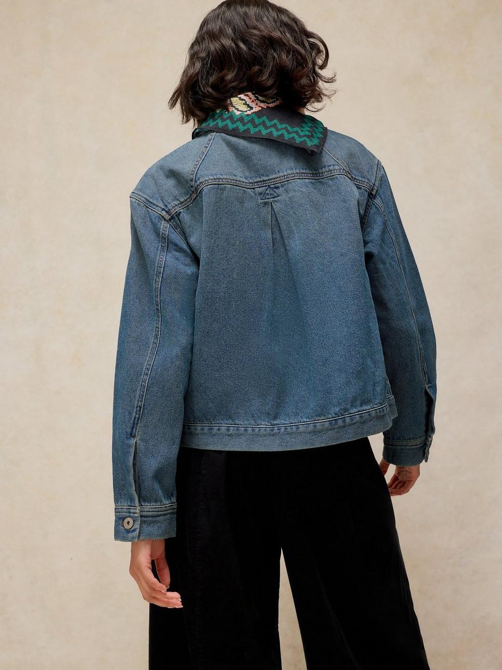 EVA DENIM JACKET in MID DENIM - MODEL BACK