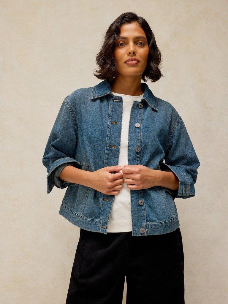 EVA DENIM JACKET in MID DENIM - MODEL FRONT