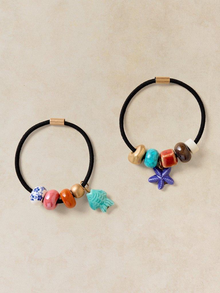 2PK Bead Hair Elastic in BLUE MLT - FLAT FRONT