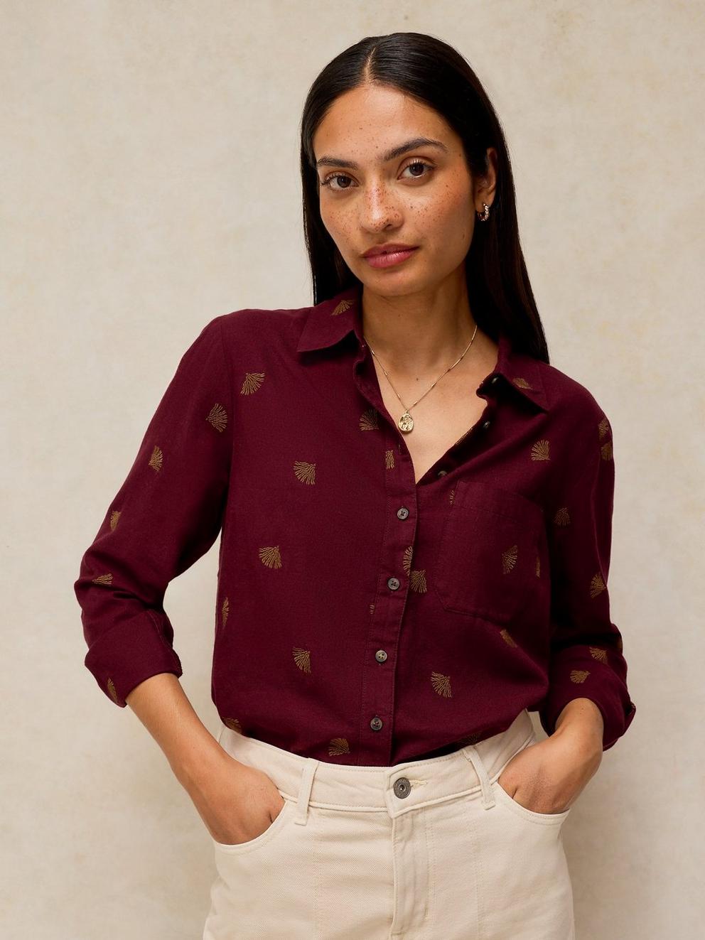 LIBBY ORGANIC COTTON SHIRT in DK PLUM - LIFESTYLE