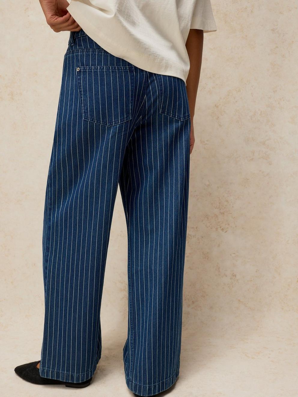 AYLA STRIPE WIDE LEG JEAN in DENIM MLT - MODEL BACK