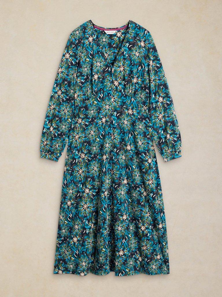 MEGAN JERSEY DRESS in TEAL MLT - FLAT FRONT