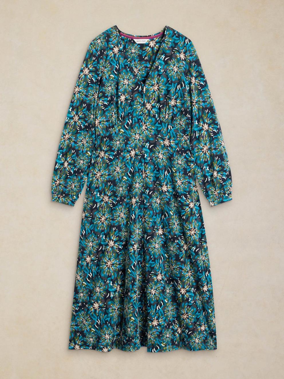 MEGAN JERSEY DRESS in TEAL MLT - FLAT FRONT