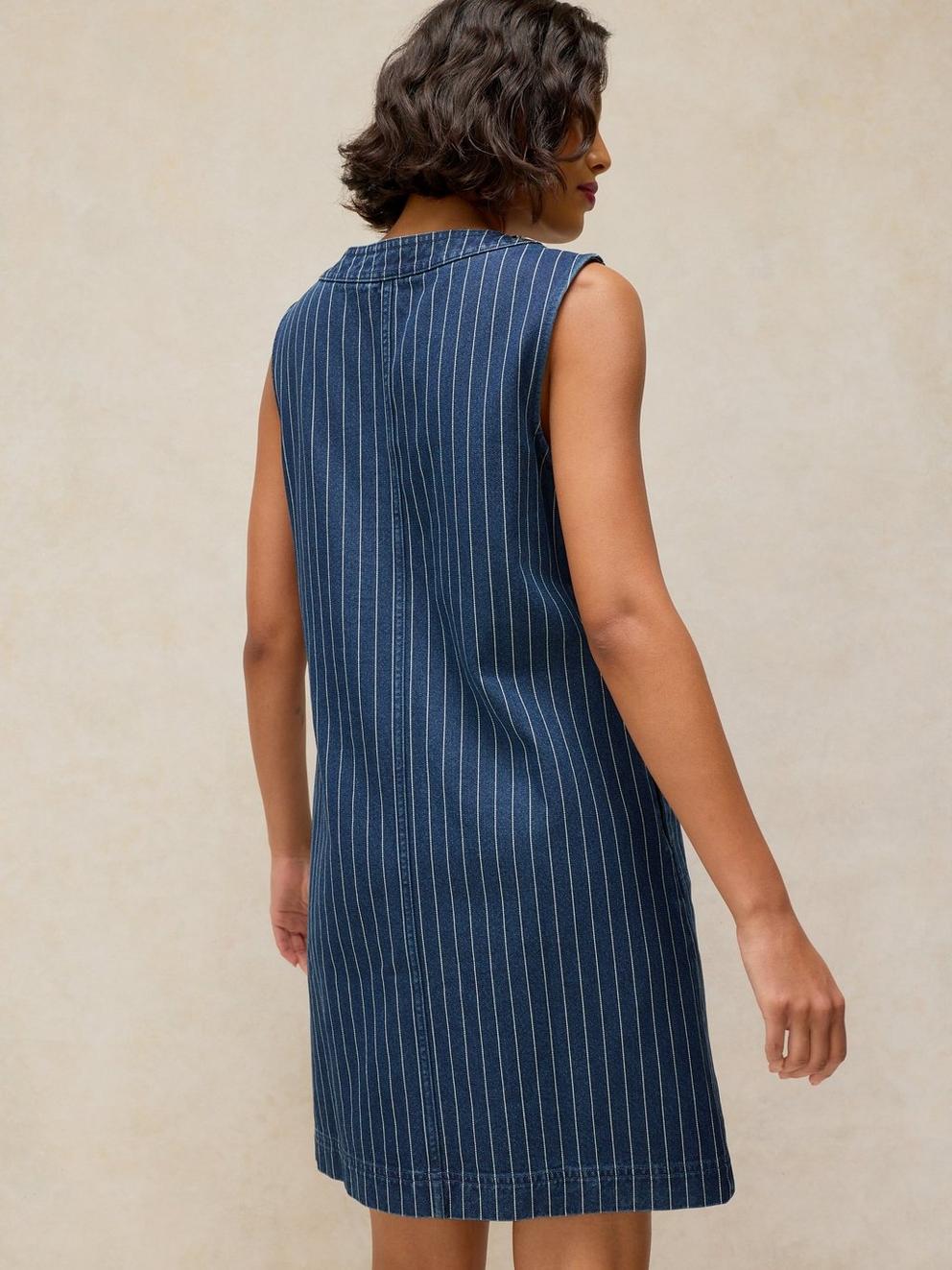 MILLIE DENIM SHIFT DRESS in DENIM MLT - MODEL BACK