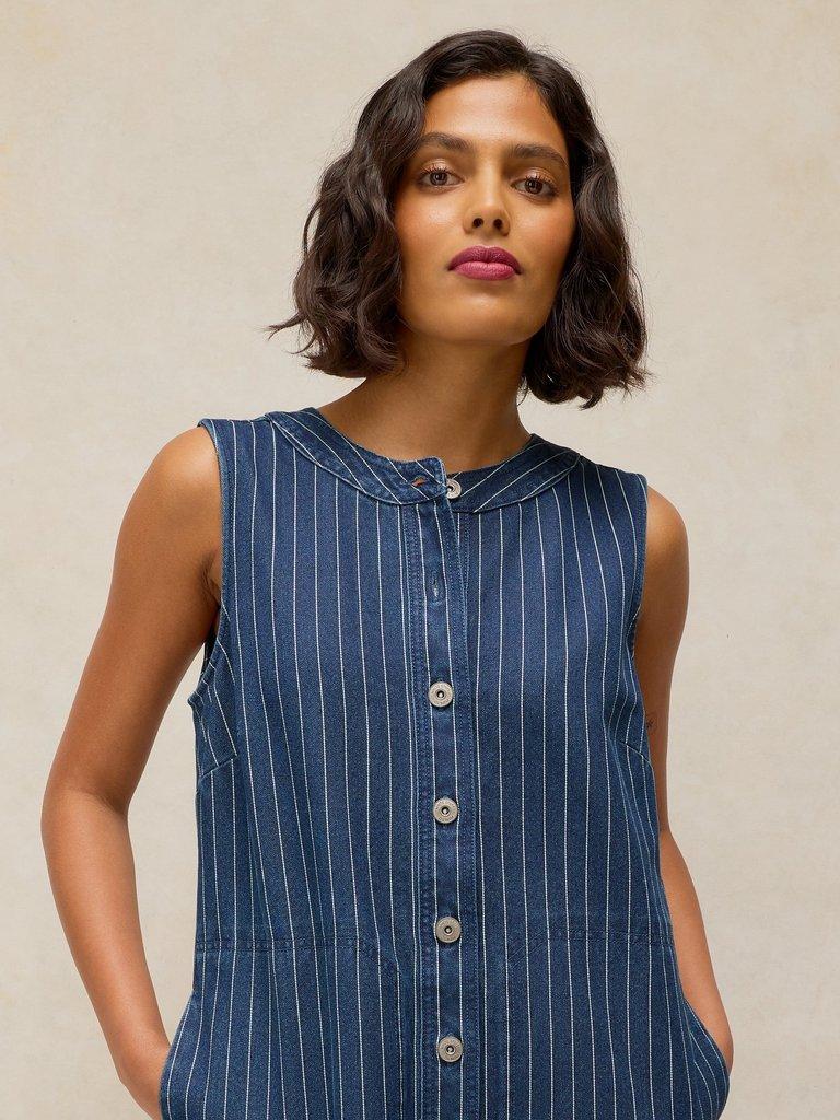 MILLIE DENIM SHIFT DRESS in DENIM MLT - MODEL DETAIL