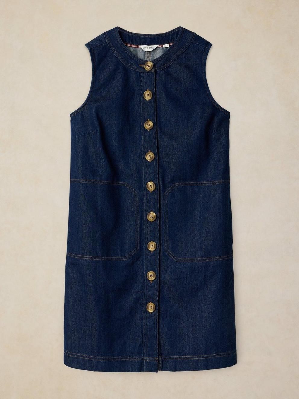 MILLIE DENIM SHIFT DRESS in DK DENIM - FLAT FRONT