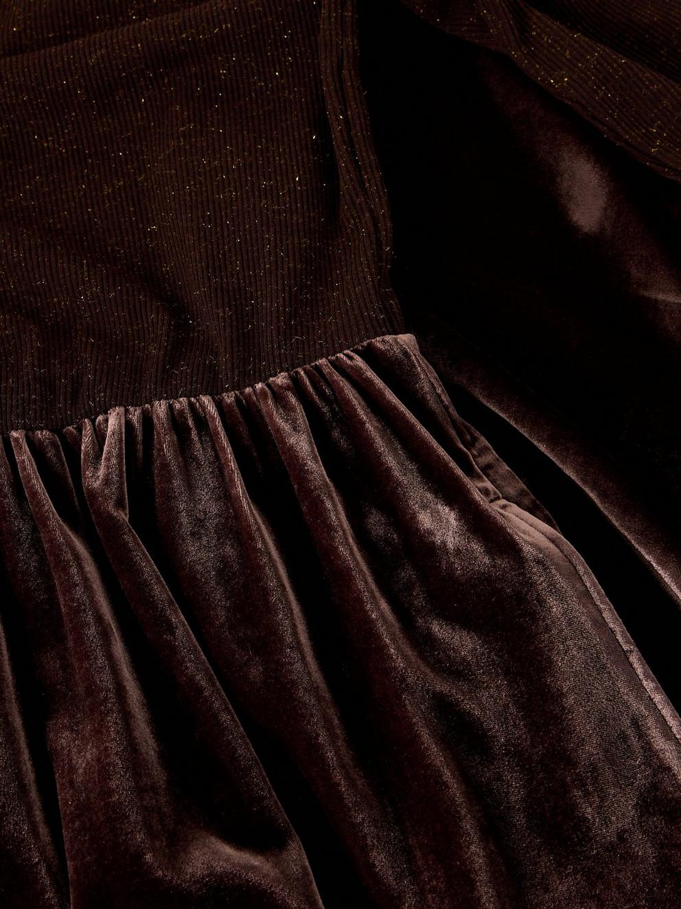 VICE VELVET MIX DRESS in DK BROWN - FLAT DETAIL