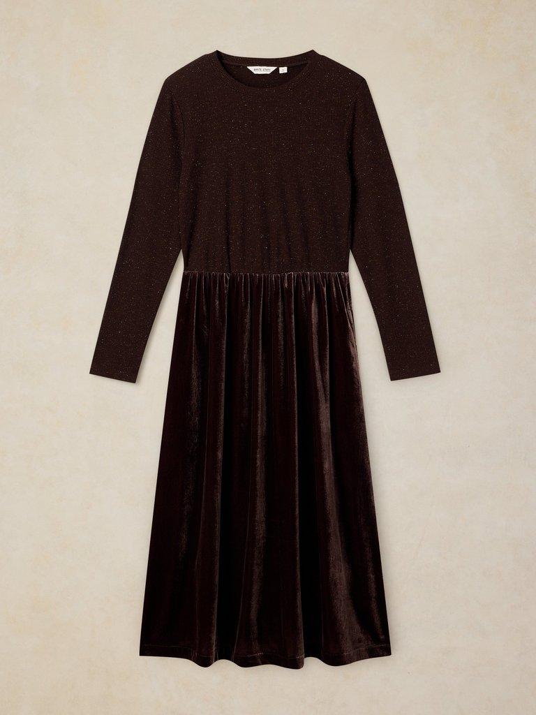 VICE VELVET MIX DRESS in DK BROWN - FLAT FRONT