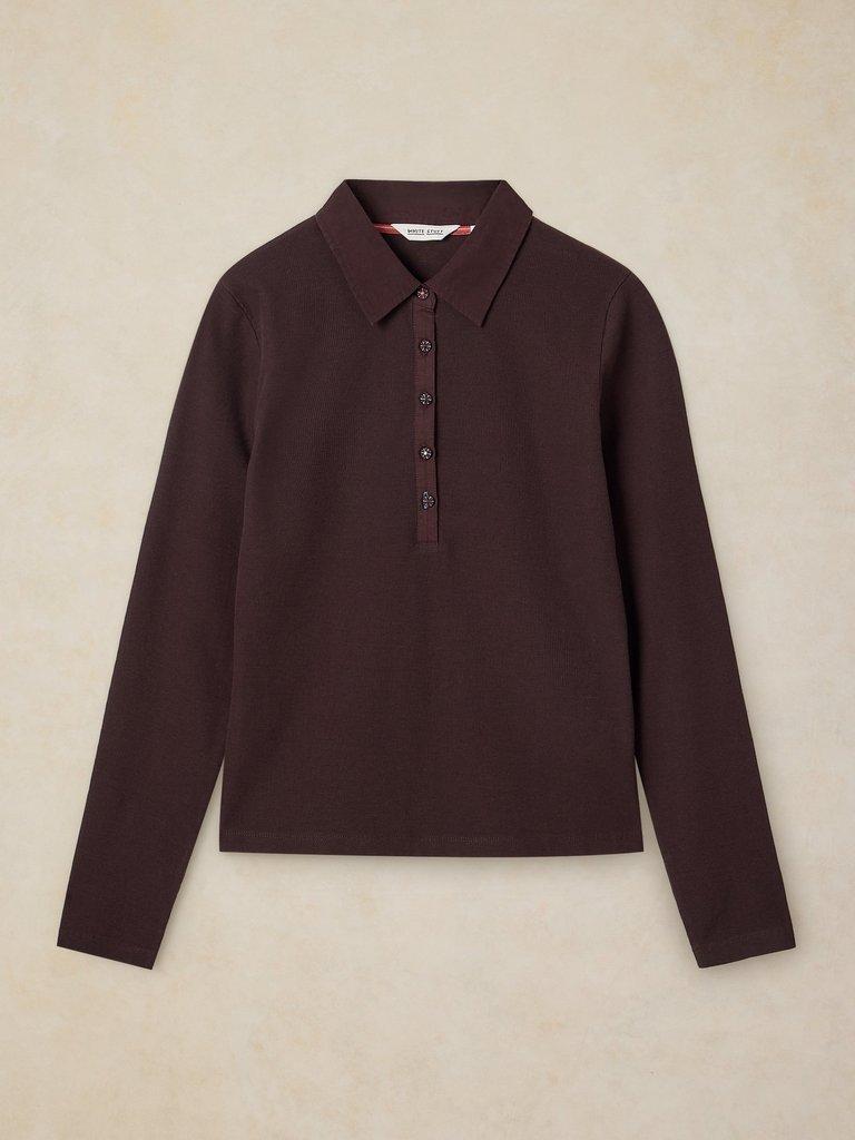 EMBER RIB POLO in DK BROWN - FLAT FRONT