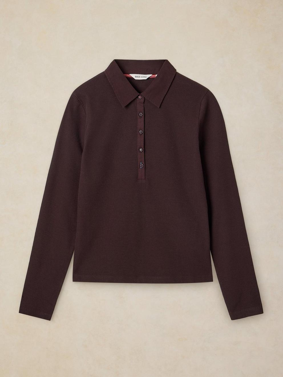 EMBER RIB POLO in DK BROWN - FLAT FRONT