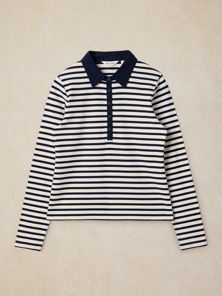 EMBER RIB POLO in NAVY MULTI - FLAT FRONT