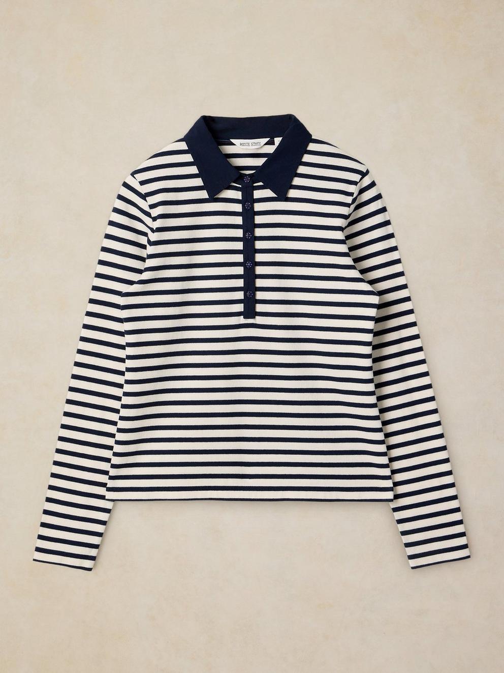 EMBER RIB POLO in NAVY MULTI - FLAT FRONT