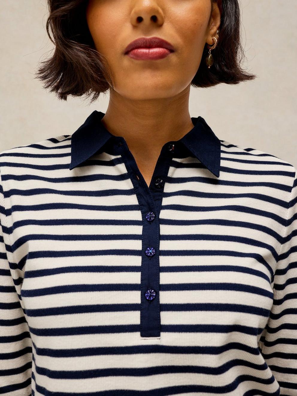EMBER RIB POLO in NAVY MULTI - MODEL DETAIL