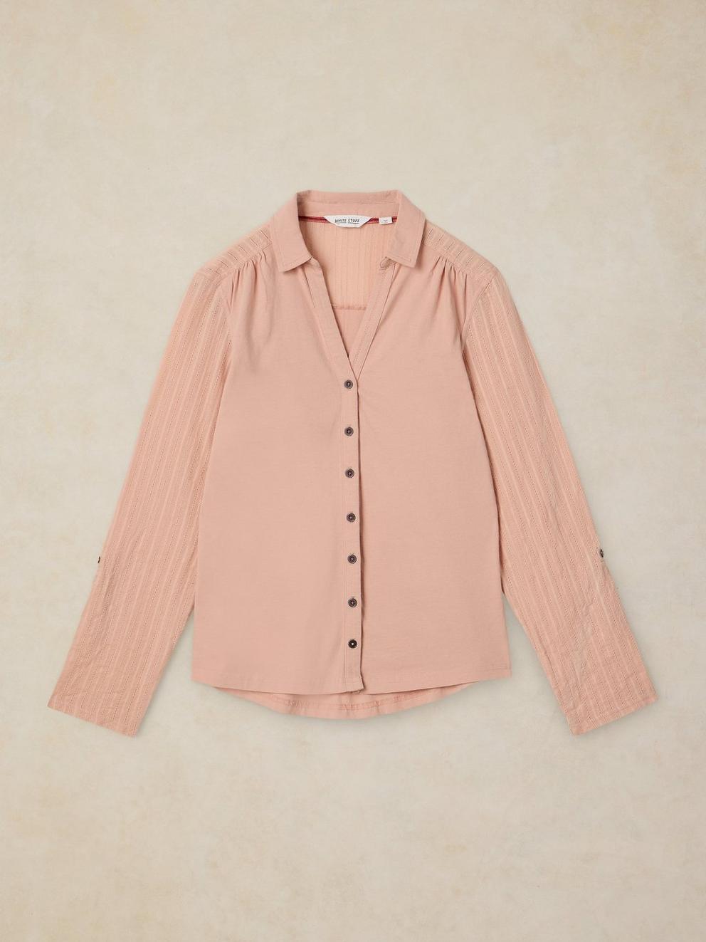 ANNIE MIX JERSEY SHIRT in LGT PINK - FLAT FRONT