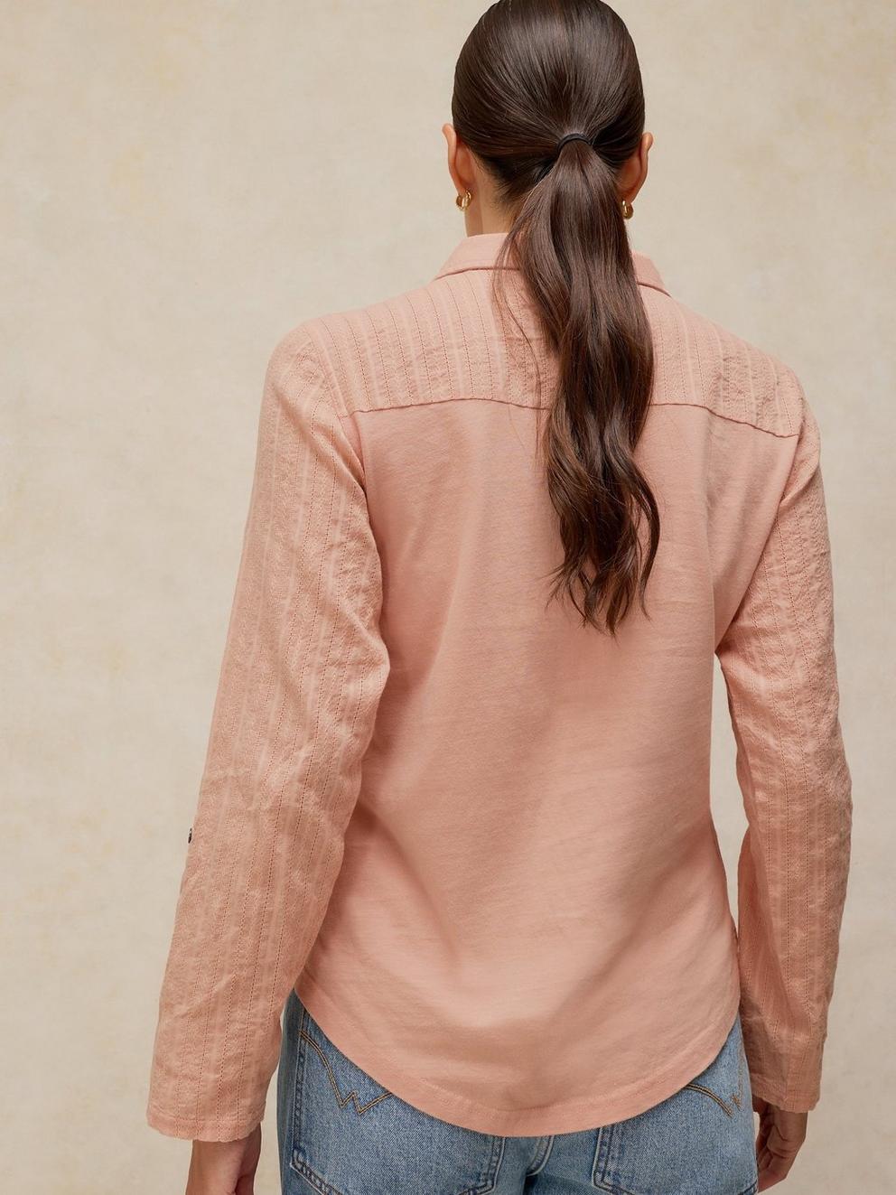 ANNIE MIX JERSEY SHIRT in LGT PINK - MODEL BACK