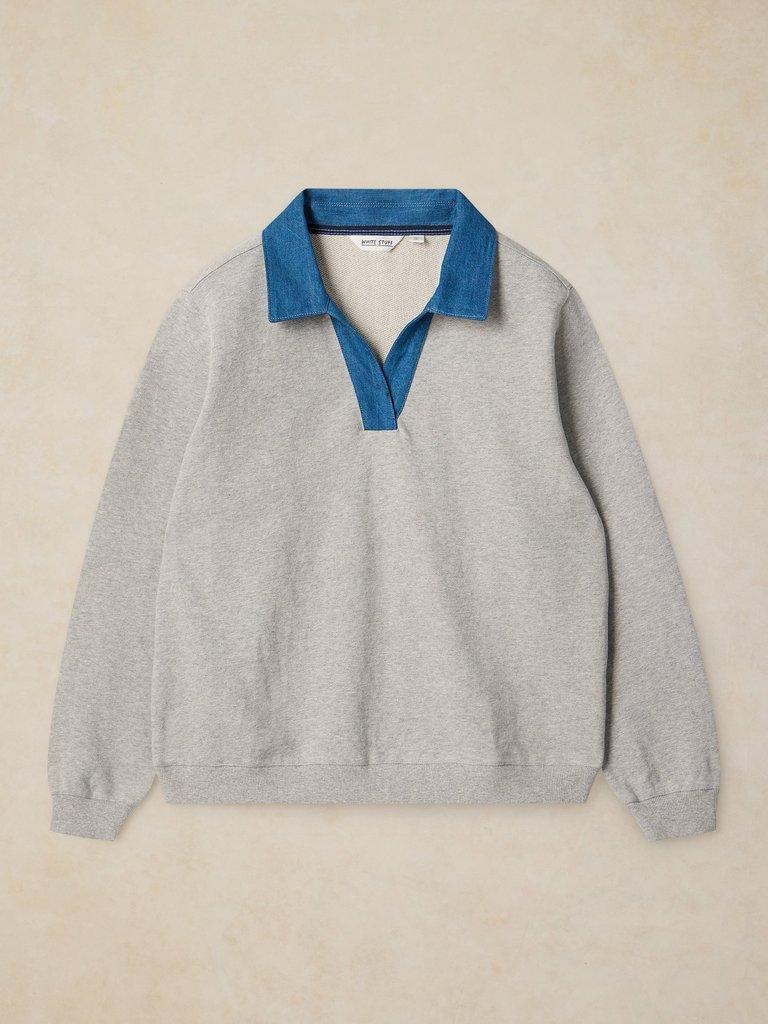 DANNI DENIM COLLAR SWEAT in GREY MARL - FLAT FRONT
