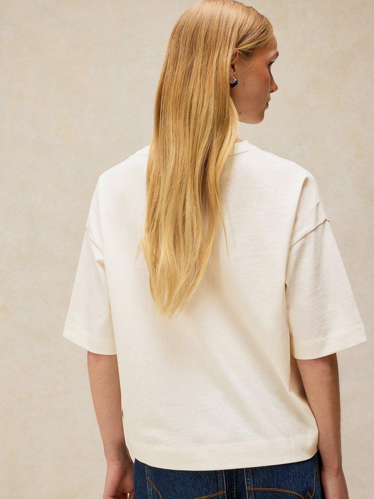 KATYA EMBROIDERED TEE in IVORY MLT - MODEL BACK
