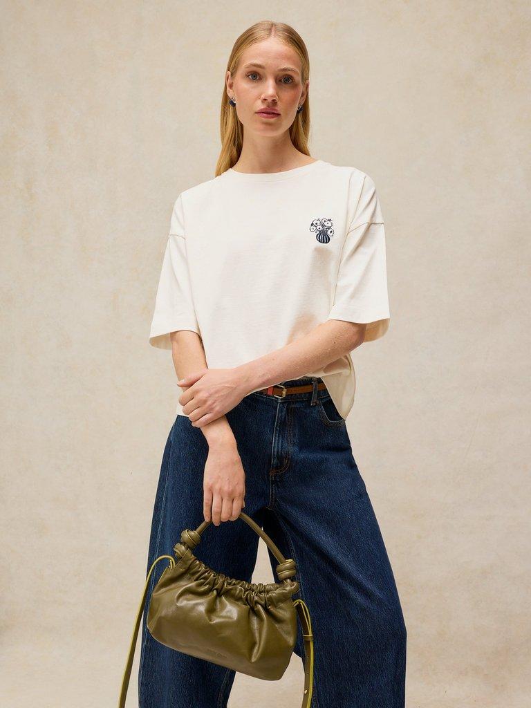 KATYA EMBROIDERED TEE in IVORY MLT - MODEL DETAIL