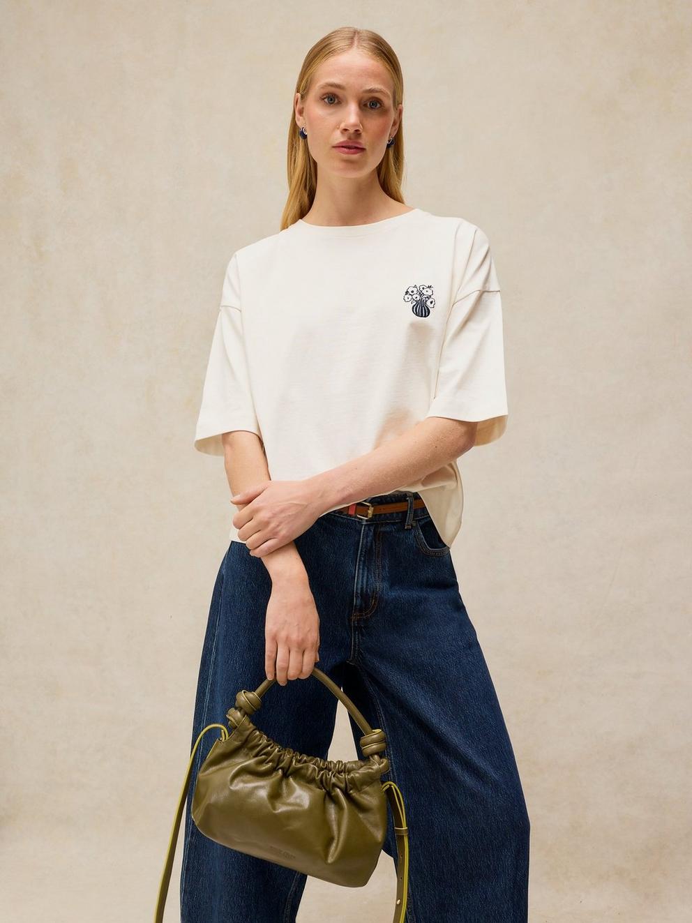 KATYA EMBROIDERED TEE in IVORY MLT - MODEL DETAIL