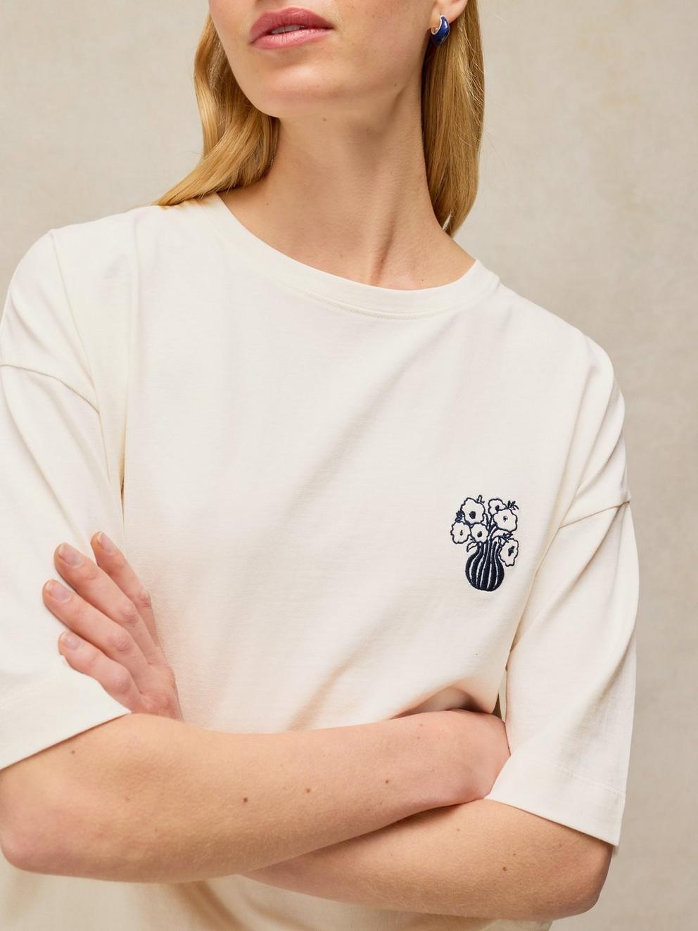 KATYA EMBROIDERED TEE in IVORY MLT - MODEL FRONT