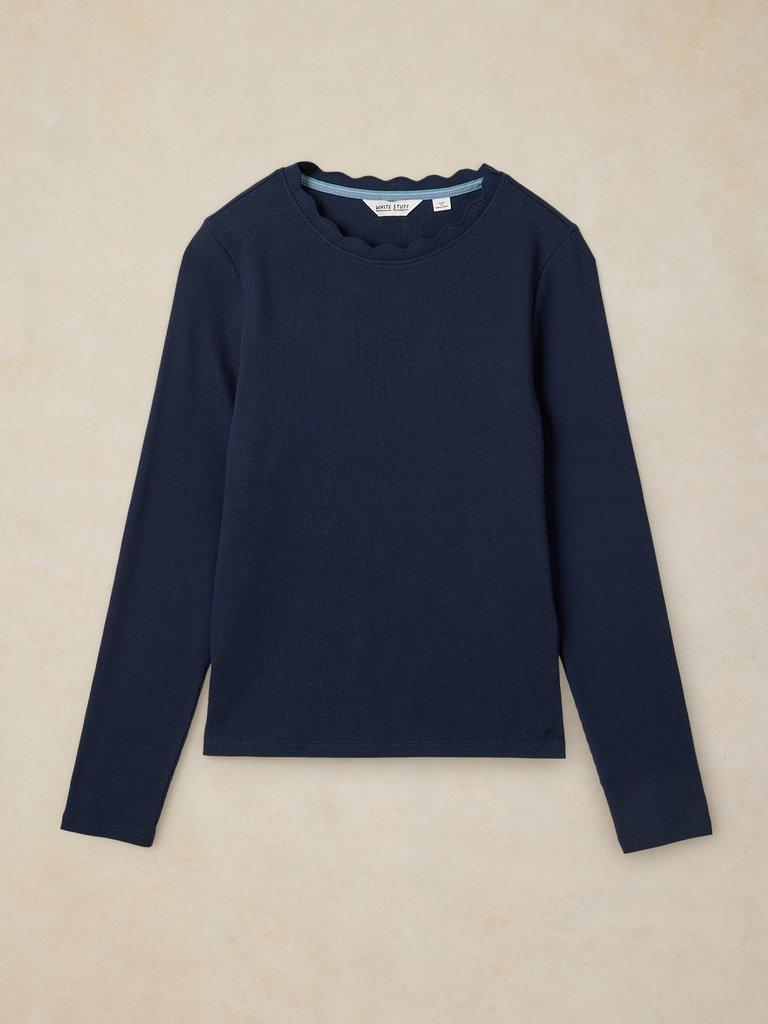 AIDA SCALLOP LS TEE in DARK NAVY - FLAT FRONT