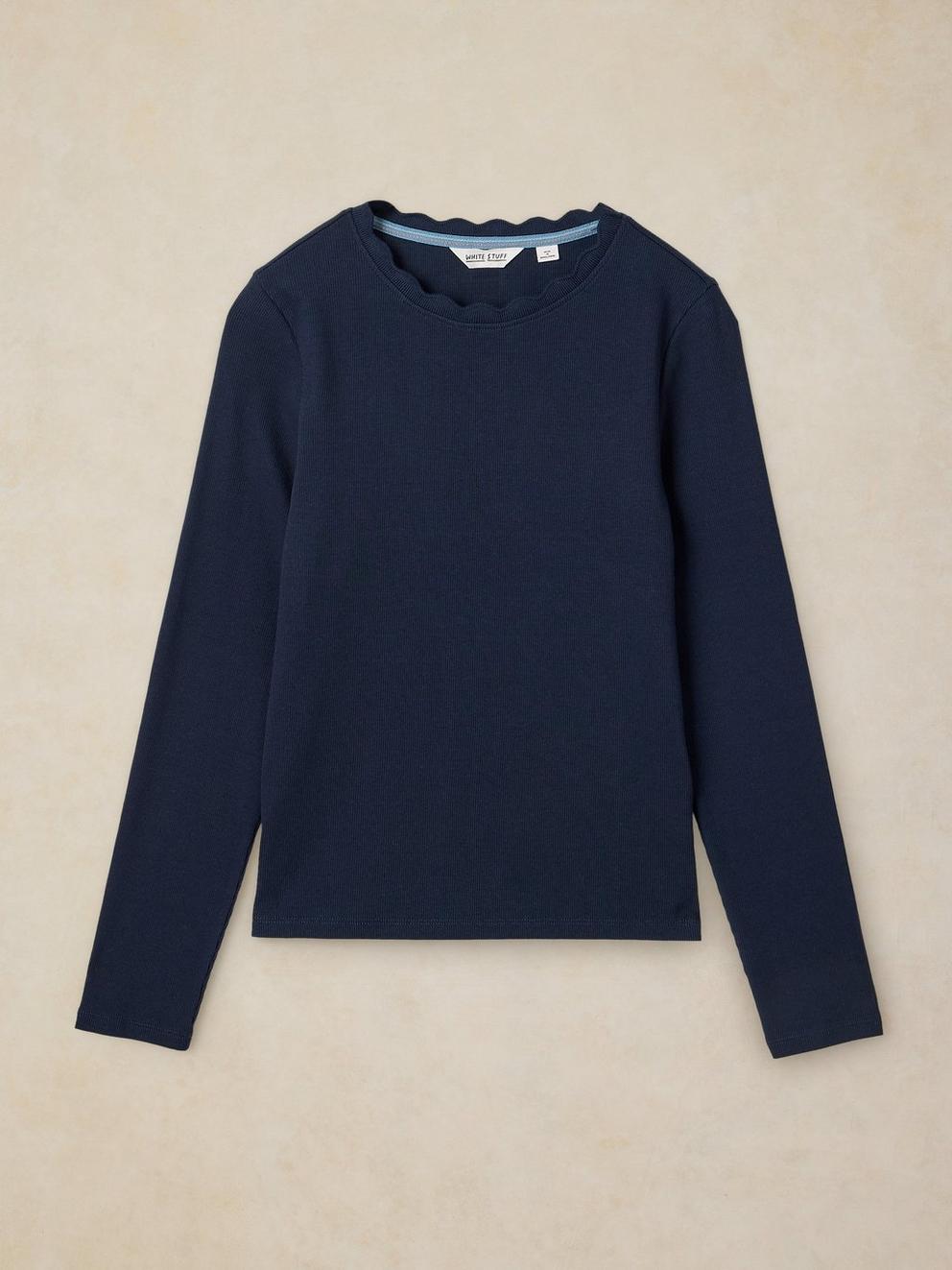 AIDA SCALLOP LS TEE in DARK NAVY - FLAT FRONT