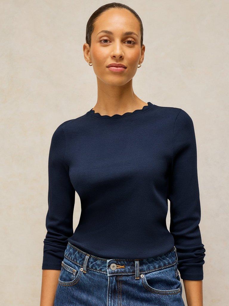 AIDA SCALLOP LS TEE in DARK NAVY - LIFESTYLE