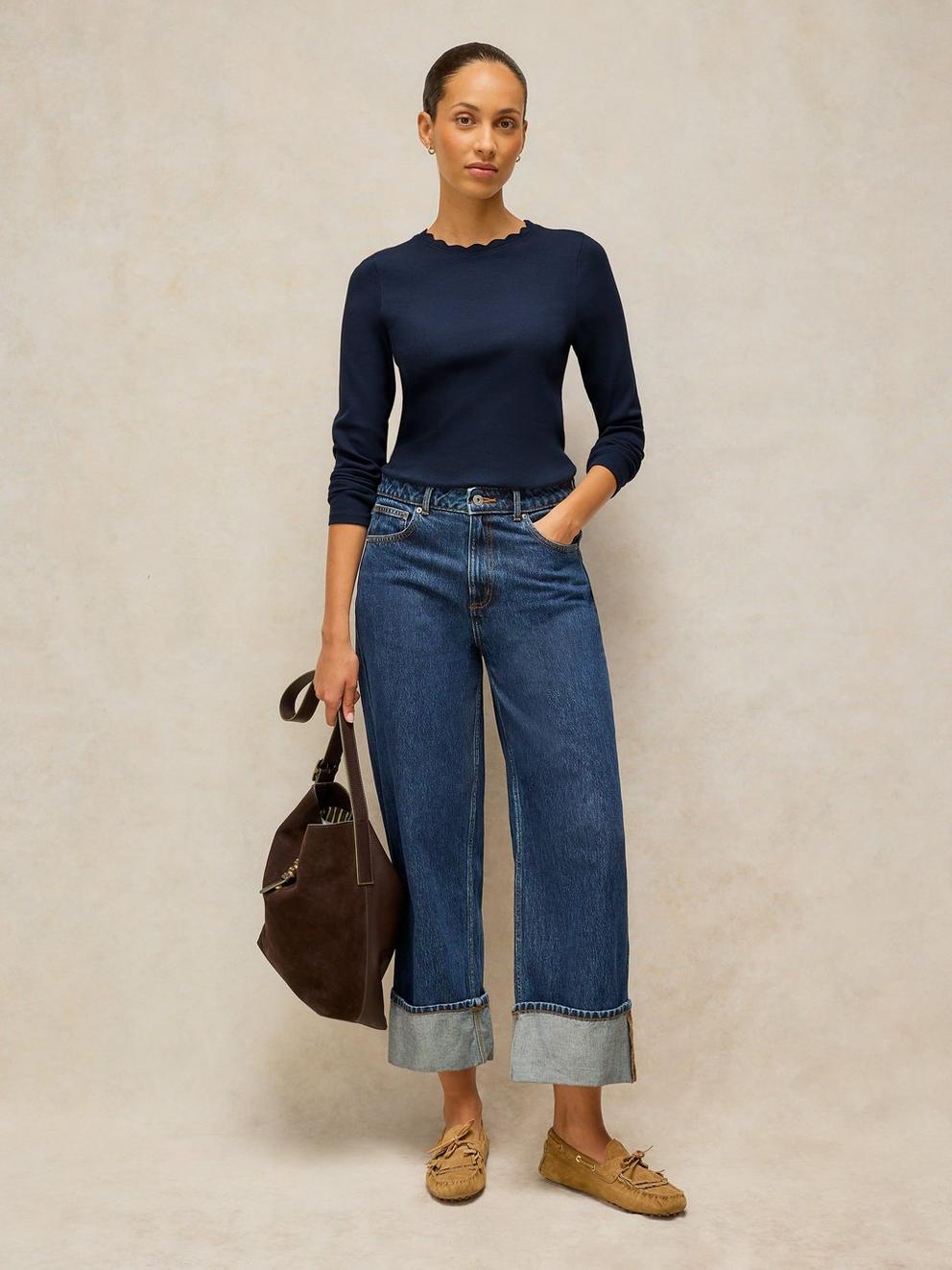 AIDA SCALLOP LS TEE in DARK NAVY - MODEL FRONT
