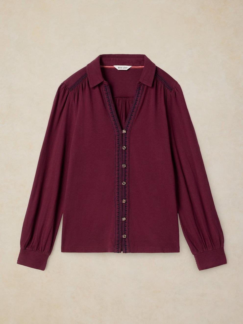 RONLEY EMBROIDERED SHIRT in PLUM MLT - FLAT FRONT