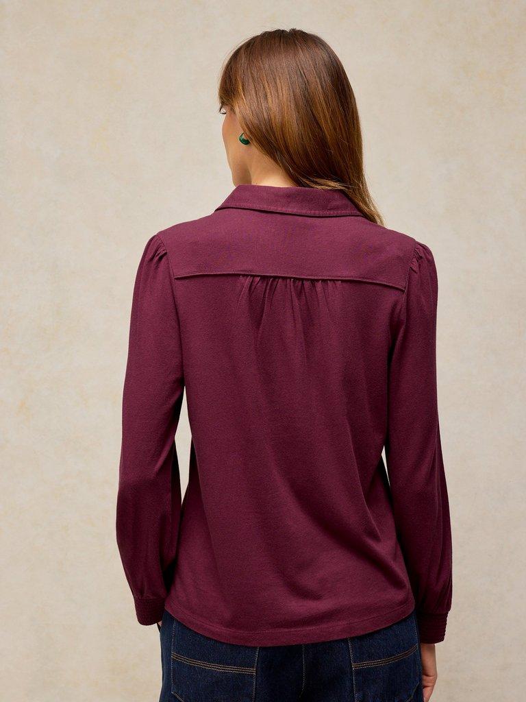 RONLEY EMBROIDERED SHIRT in PLUM MLT - MODEL BACK