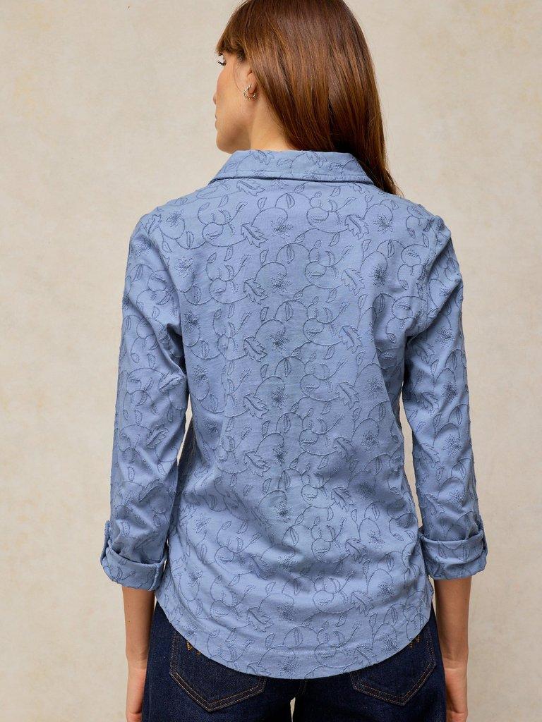 ANNIE EMBROIDERED SHIRT in MID BLUE - MODEL BACK