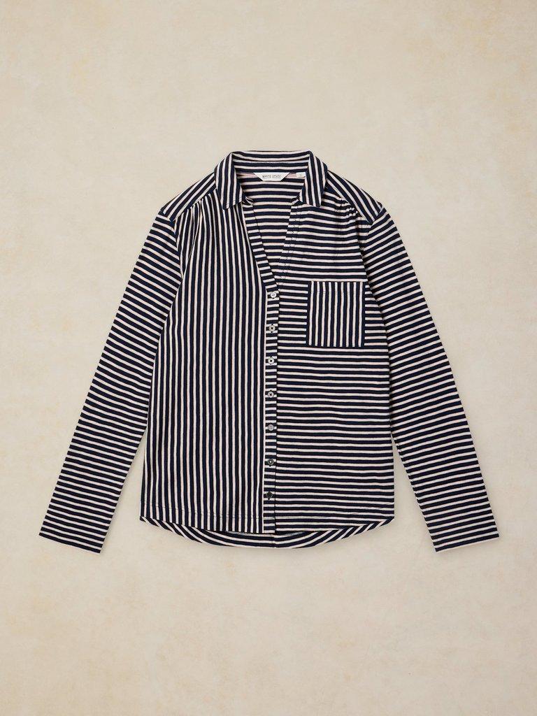 ANNIE STRIPE JERSEY SHIRT in NAVY MULTI - FLAT FRONT